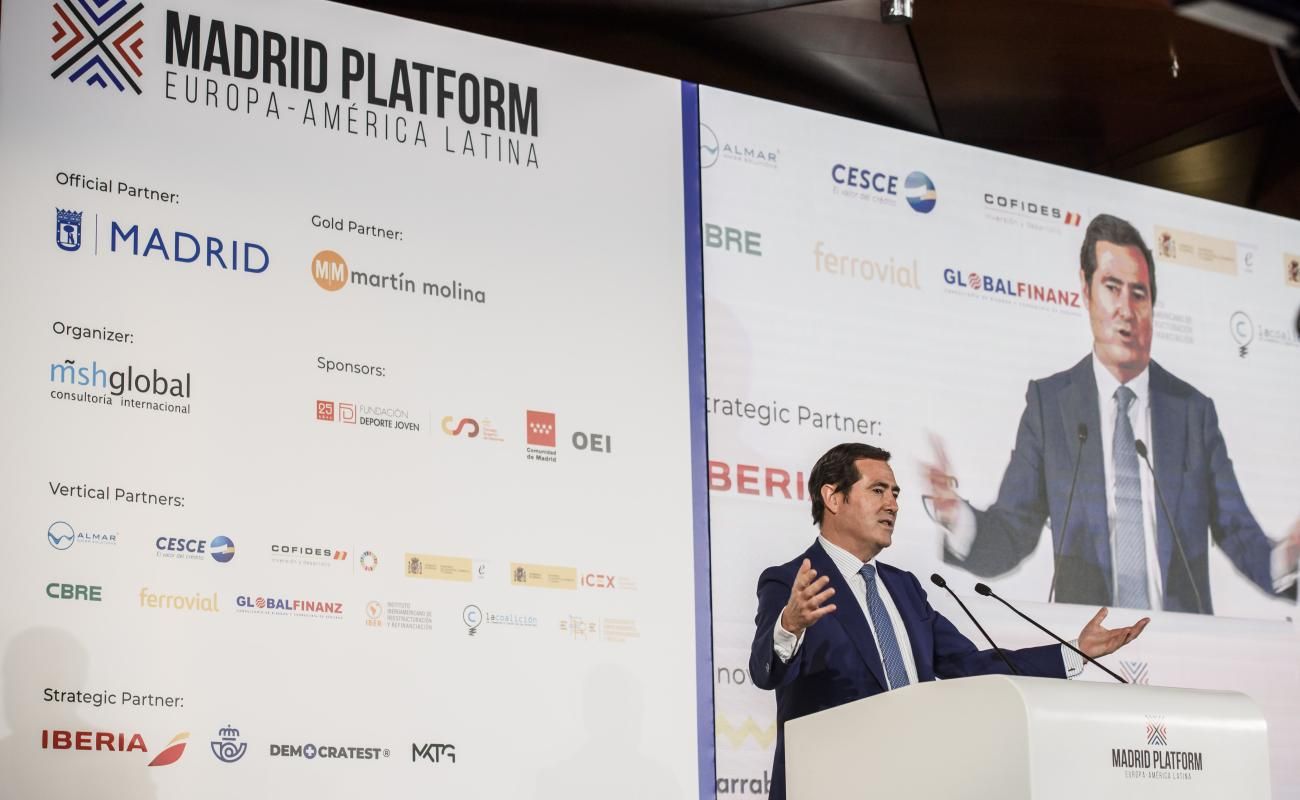 El presidente de CEOE durante su intervención en el Encuentro Internacional de Empresas UE-América Latina en Madrid Platform