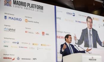 El presidente de CEOE durante su intervención en el Encuentro Internacional de Empresas UE-América Latina en Madrid Platform